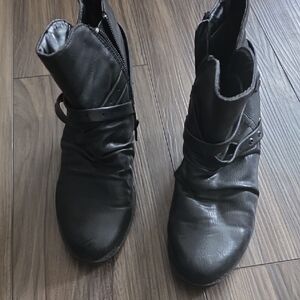 BareTraps Black Women's Faux Leather Ankle Boots with Wrap Strap